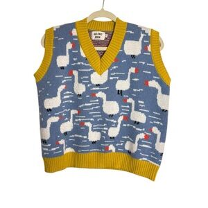 Aelfric Eden Duck Goose Sweater Vest Colorful Kitschy Unique Artsy Size Small